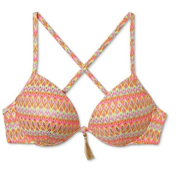 🏷️Shade & Shore Pink Chevron Bikini Swimsuit 38B Top XS Bottoms - Picture 3 of 8